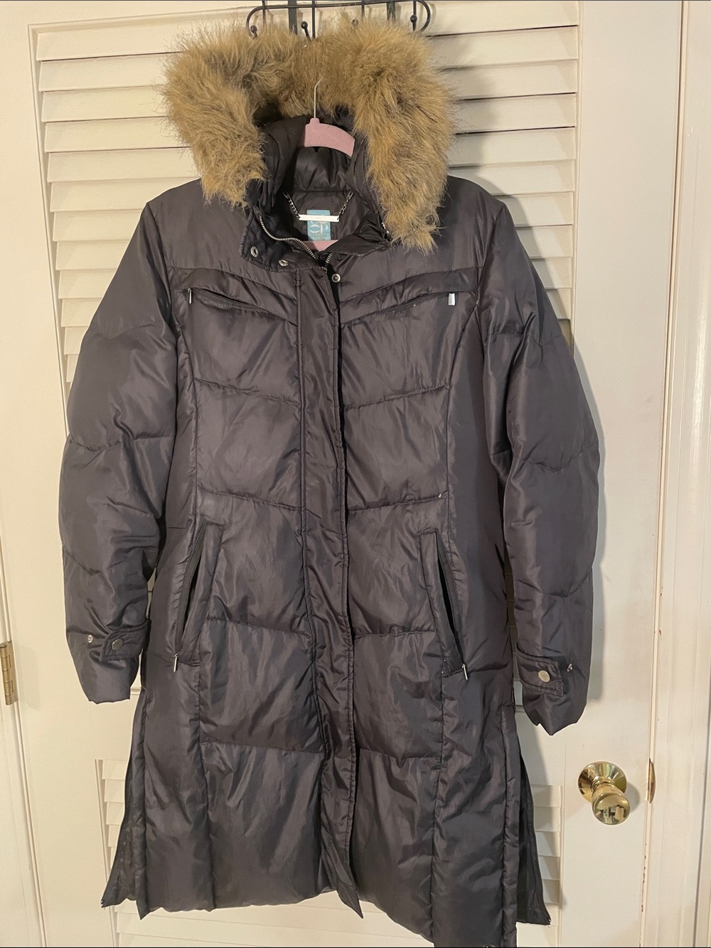 Barneys New York CO-OP Long Quilted Puffer Coat with Faux-Fur Hood Oversized M